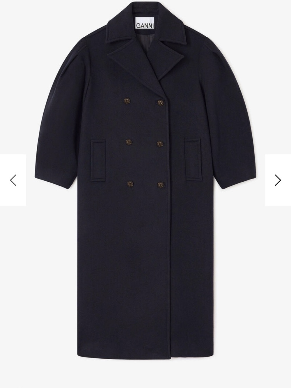 Ganni Double-Breasted Wool Coat in dark navy
